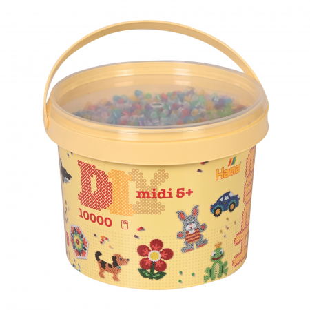 Mărgele MIDI în găleată - Găleată cu 10000 mărgele de călcat Hama midi mix de 9 culori transparente (mix-53)