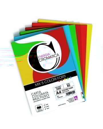 Hârtii - Hârtie colorată A4, set de 250, 5 culori intense