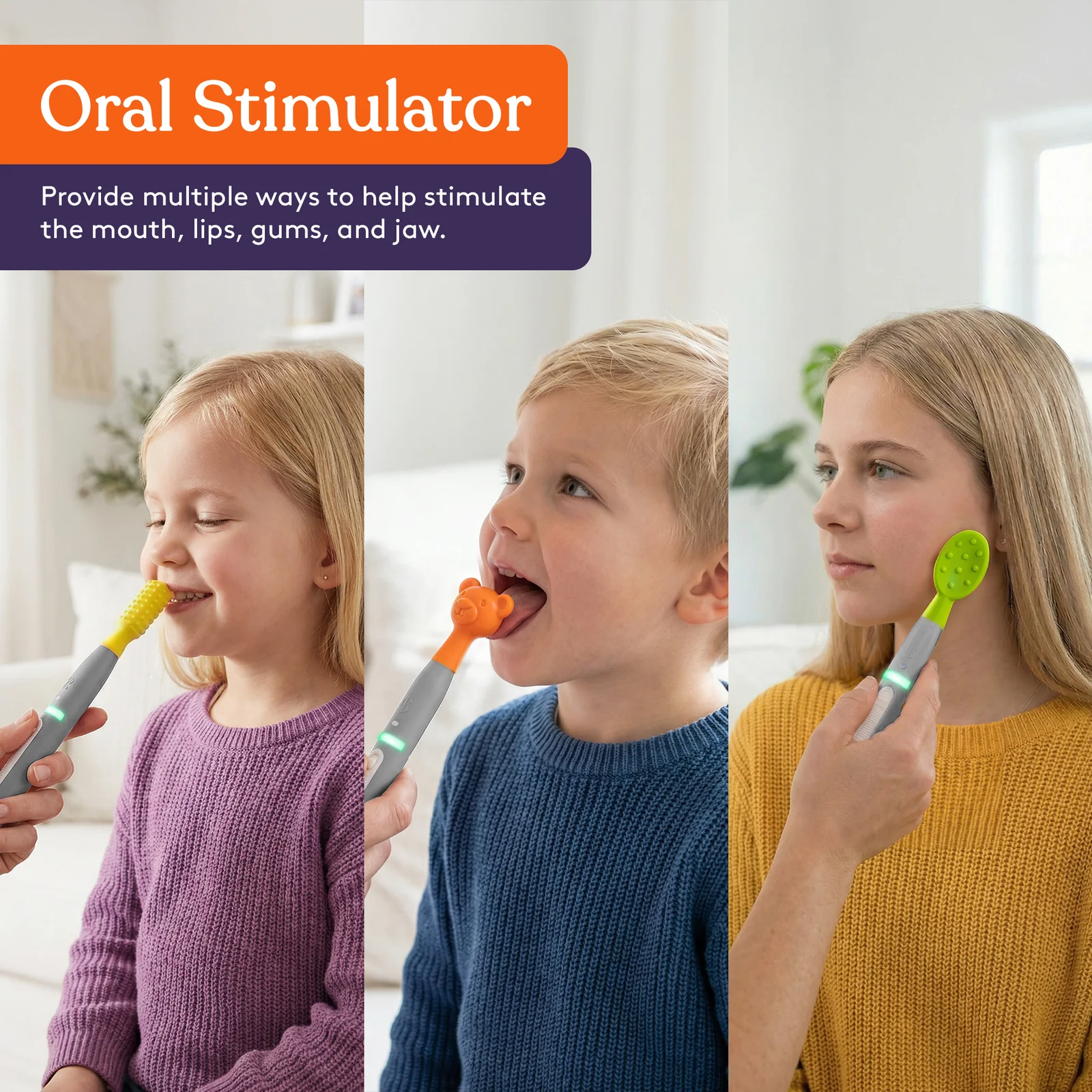 Kit stimulare orală senzorială cu vibrații și 6 capete - Buzz Buddy™ [4]