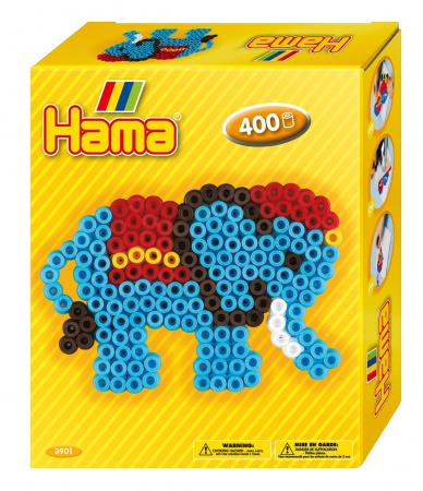 Set de 400 buc. mărgele de călcat HAMA Midi în cutie cadou cu o planșetă Elefant [0]