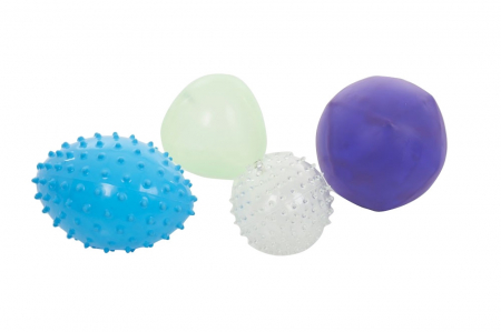 Motricitate grosiera - Mingi senzoriale ciudate, TickiT, set de 4 mingi, multicolor