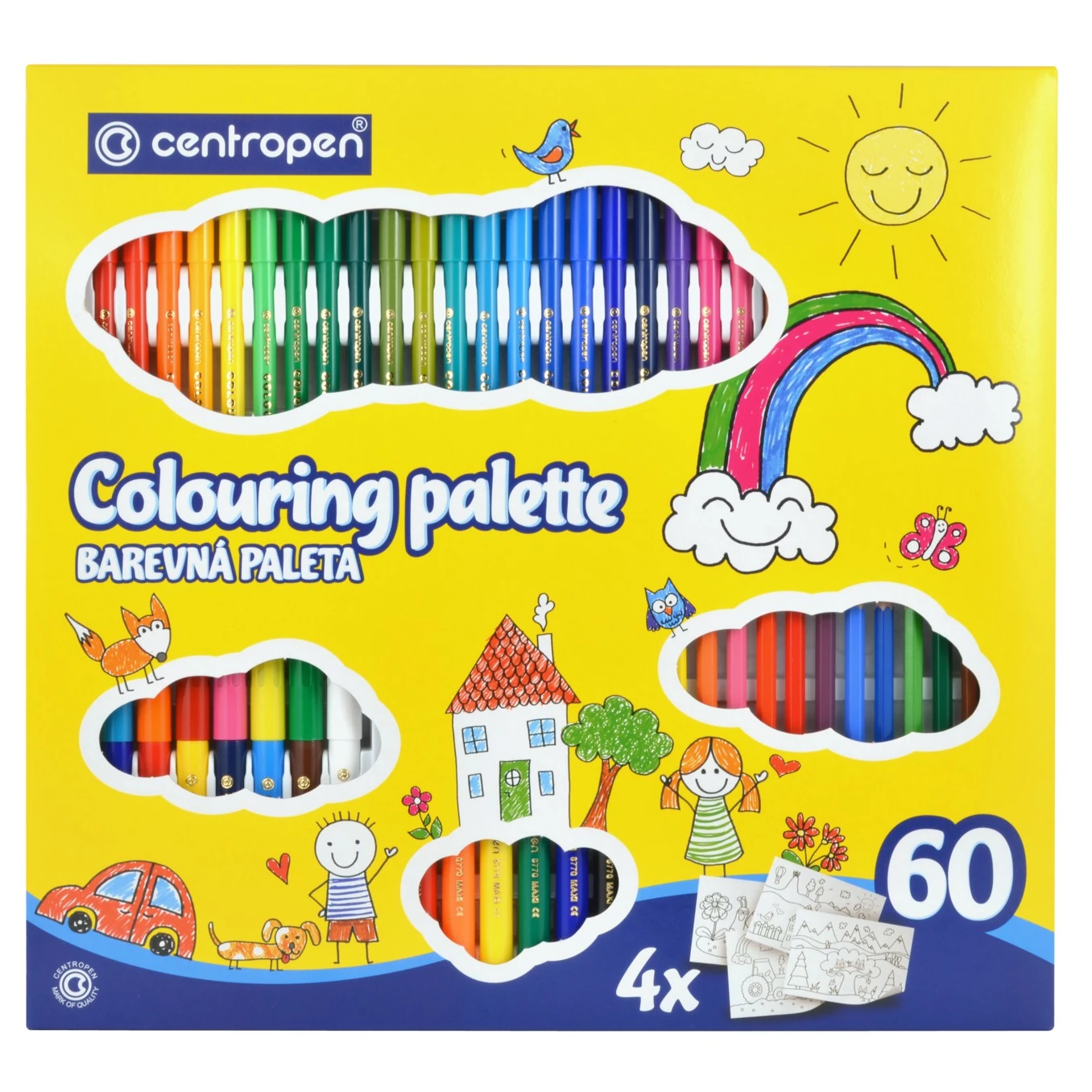 Accesorii desen pictura - Paleta de culori - Set creativ cu 60 de markere lavabile, creioane colorate, foi de colorat
