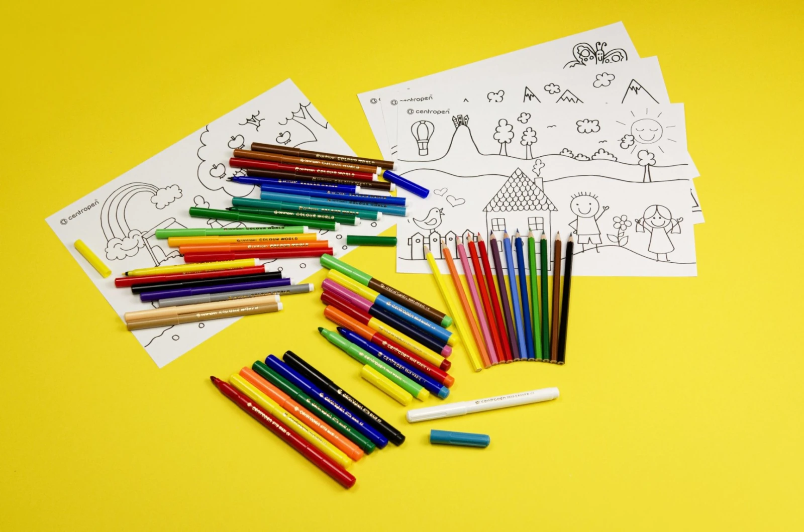 Paleta de culori - Set creativ cu 60 de markere lavabile, creioane colorate, foi de colorat [1]