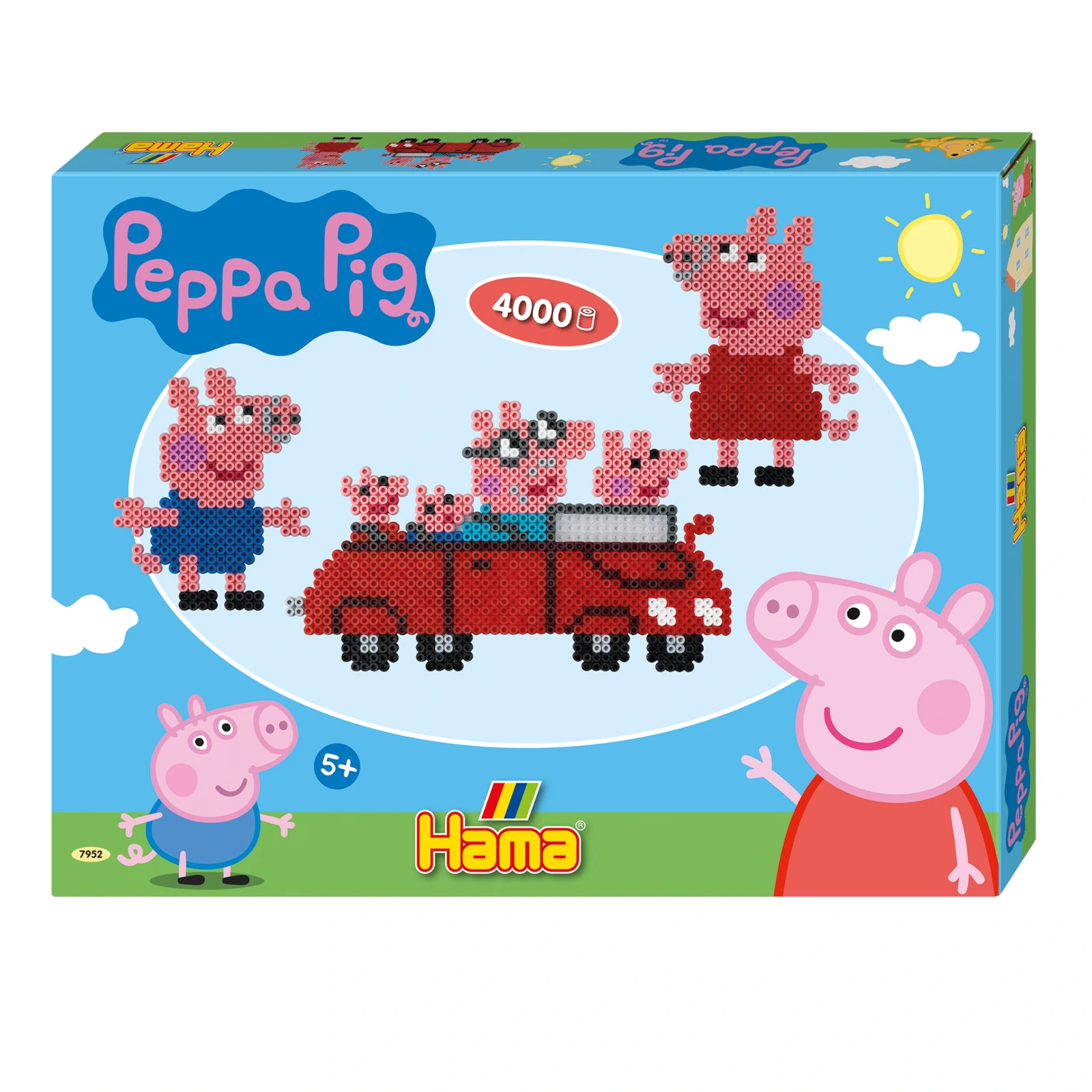 Mărgele HAMA MIDI - Peppa Pig, 4000 mărgele Hama midi și 2 planșete Pătrat în cutie