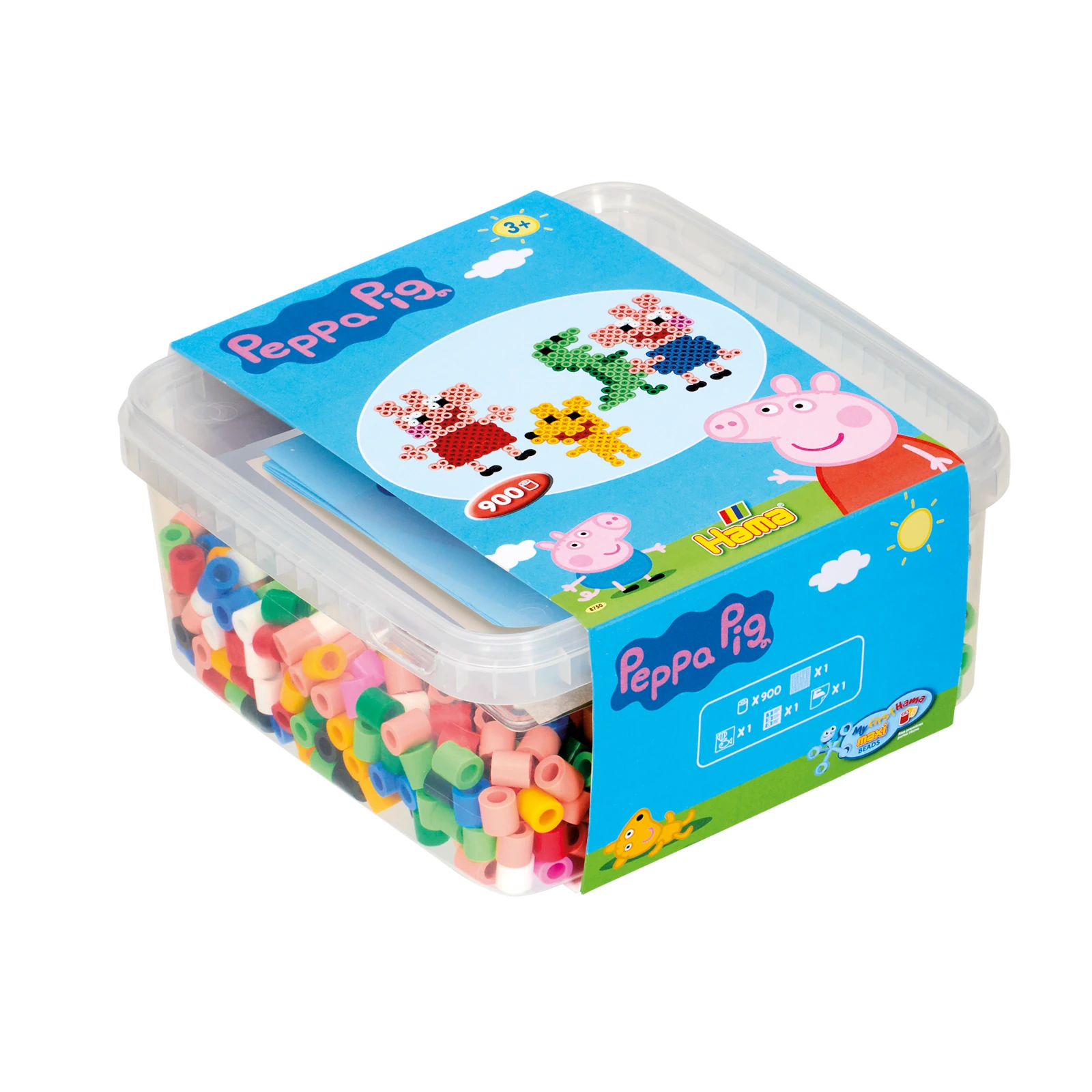 Margele HAMA MAXI - Peppa Pig - 900 mărgele Hama maxi și planșetă pătrat maxi în cutie