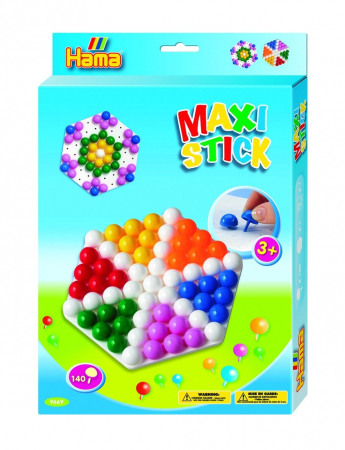 Hama Maxi Sticks - Planseta HEXAGON cu 140 tepuse ciuperci MAXI STICK in cutie de cadou