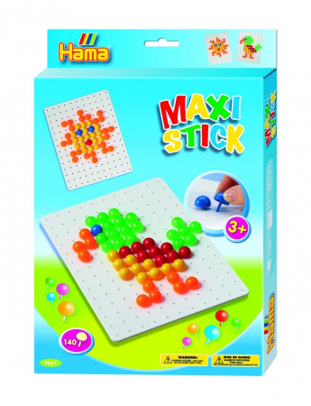 Hama Maxi Sticks - Planseta PATRAT cu 140 tepuse ciuperci MAXI STICK in cutie de cadou