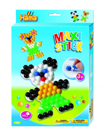 Hama Maxi Sticks - Planseta URSULET cu 140 tepuse ciuperci MAXI STICK in cutie de cadou