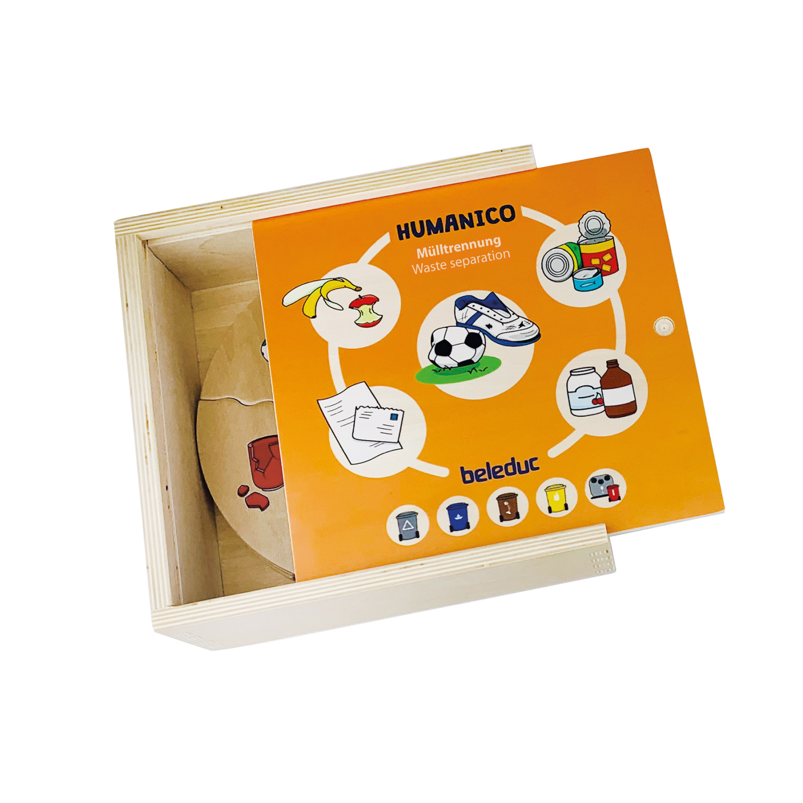 Activități pentru preșcolari - Puzzle educativ din lemn pentru sortarea deșeurilor și reciclare