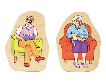Puzzle - Puzzle stratificat din lemn: Etapele vieții – Bunica și Bunicul