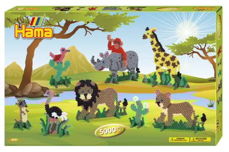 Seturi MIDI in cutie - SAFARI - 5000 mărgele HAMA MIDI + 5 planșete în cutie
