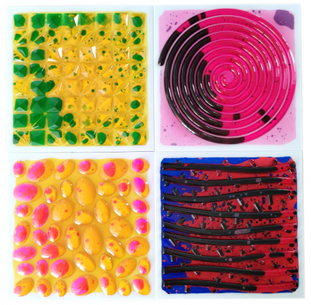 Stimulare tactila - Set de 4 plăci senzoriale cu lichid texturat - 30 cm