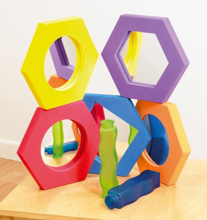 Jucării de sortare - Set de 5 oglinzi hexagonale cu rama de spuma