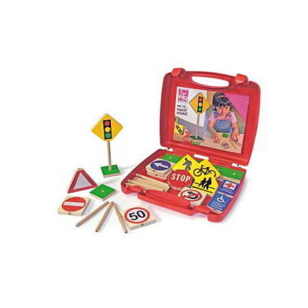 Biciclete si Triciclete - Set de 12 semne rutiere din lemn, 30 cm