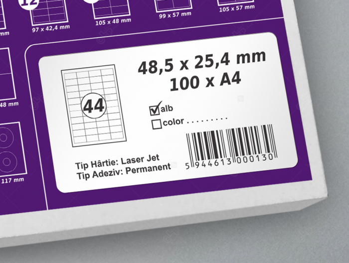 Etichete autoadezive A4, 48.5 x 25.4 mm, 44 etichete coala A4