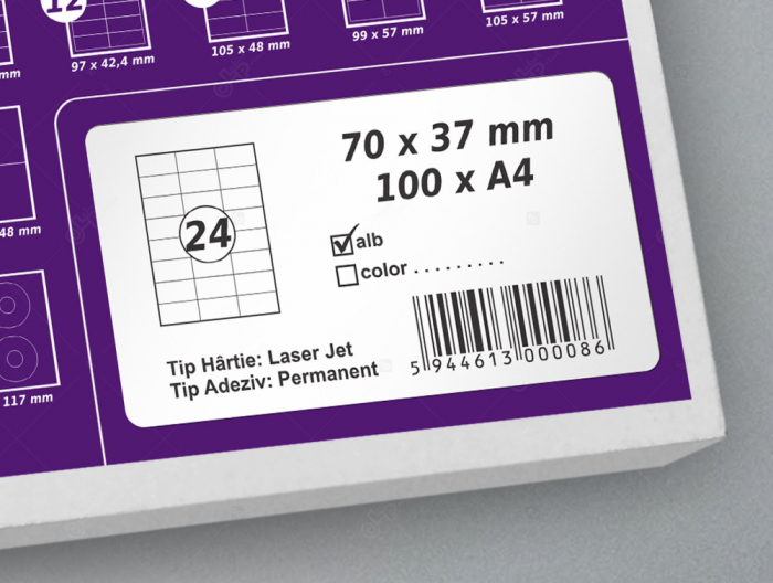 Etichete autoadezive A4, 70 x 37 mm, 24 etichete coala A4