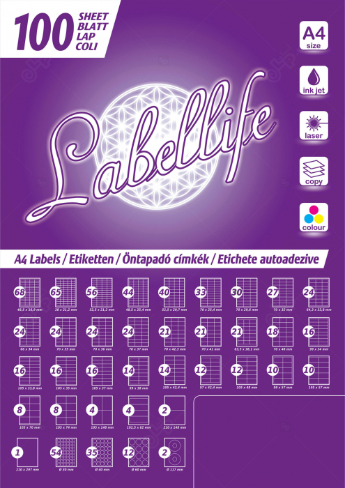Etichete autoadezive A4 dreptunghiulare, 70 x 48 mm, 18 etichete / coala A4 autoadeziva, 100 coli autoadezive / top [3]
