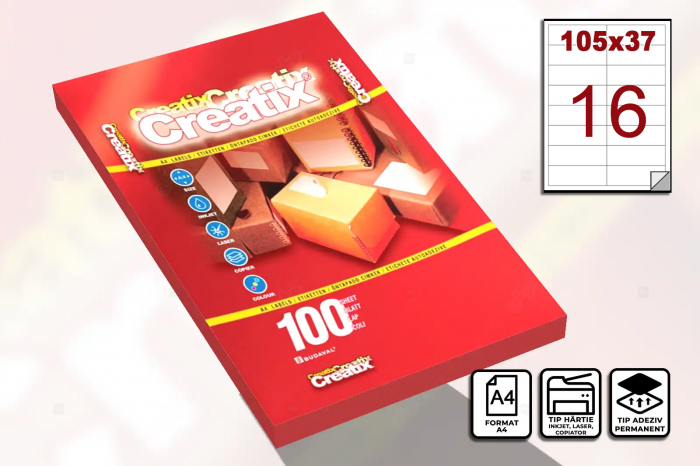 Etichete autocolante in coala, 16 etichete / coala A4, 105 x 37 mm [2]