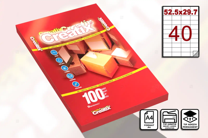 Etichete autocolante A4, 40 etichete / coala A4, 52.5 x 29.7 mm [2]
