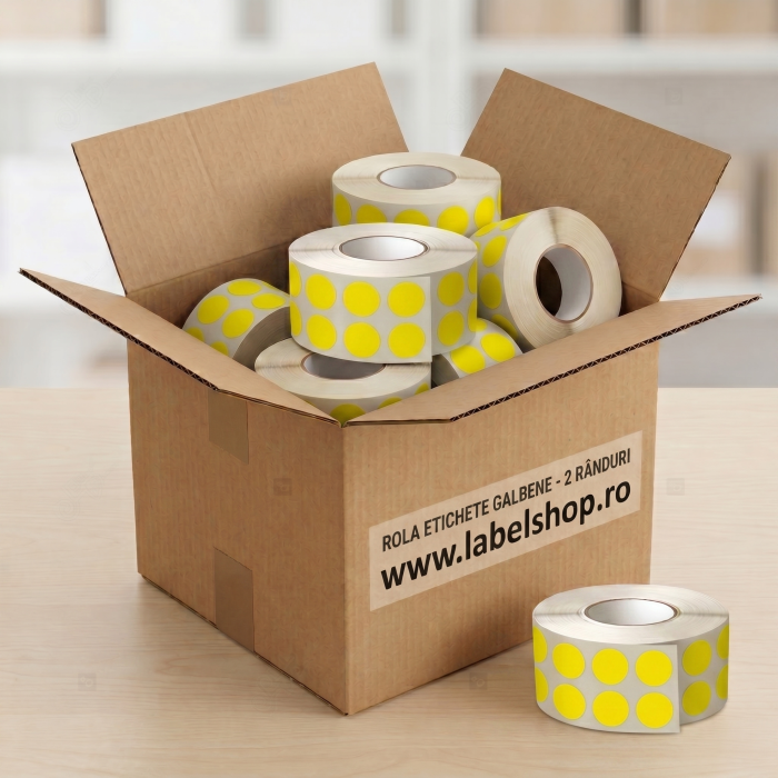 Etichete colorate, rotunde, diametru 10mm, galben, 2 etichete / rand, 8660 buc/rola [2]