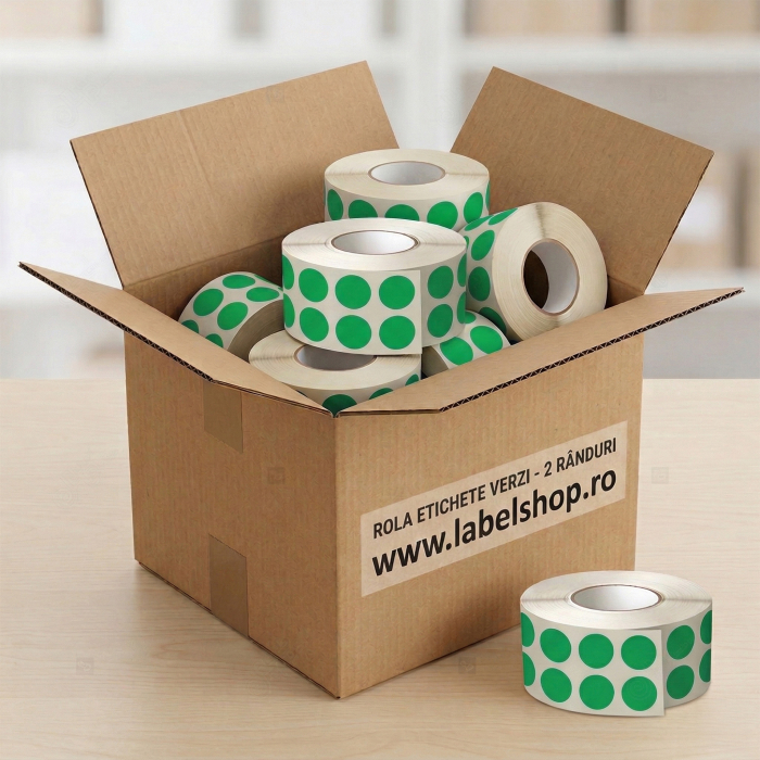 Etichete colorate, rotunde, diametru 10mm, verzi, 2 etichete / rand, 6740 buc/rola [2]