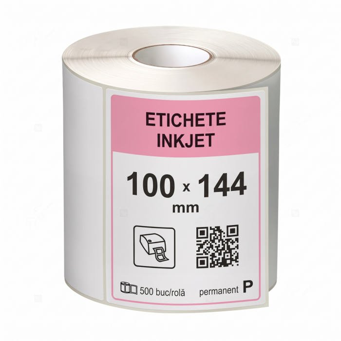 Etichete inkjet (JetGloss) in rola 100x144mm, adeziv permanent, 500 buc rola (compatibile Epson)