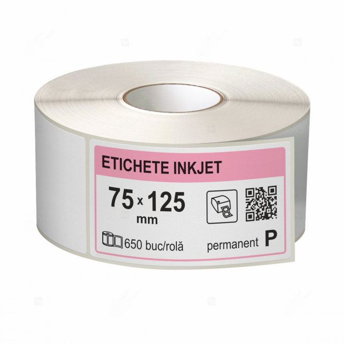 Etichete inkjet (JetGloss) in rola 75x125mm, adeziv permanent, 650 buc rola (compatibile Epson)
