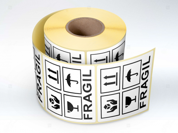 Etichete personalizate, FRAGIL alb negru, 100×100 mm, 1000 buc rola Label Print imagine 2022 cartile.ro