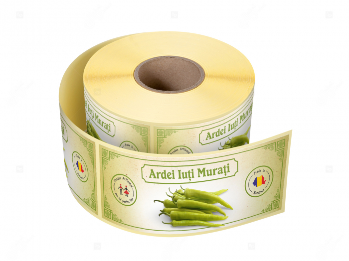 Etichete personalizate pentru borcane, Ardei iuti murati, 54x144 mm, 500 etichete rola