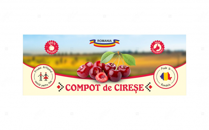 Etichete borcane personalizate Compot de cirese, 54x144 mm [3]