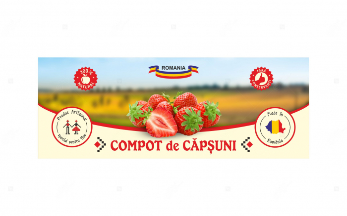 Etichete borcane personalizate Compot de capsuni, 54x144 mm [3]