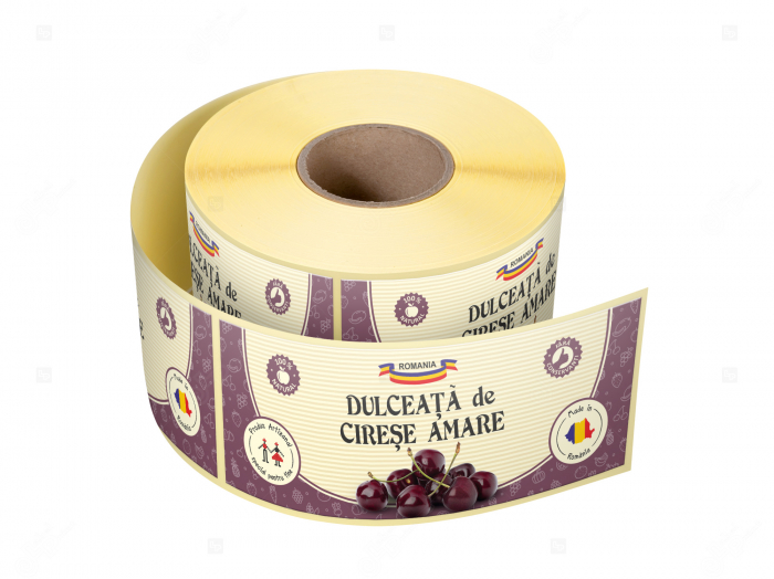 Etichete personalizate pentru borcane, Dulceata cirese amare, 54x144 mm, 500 etichete rola