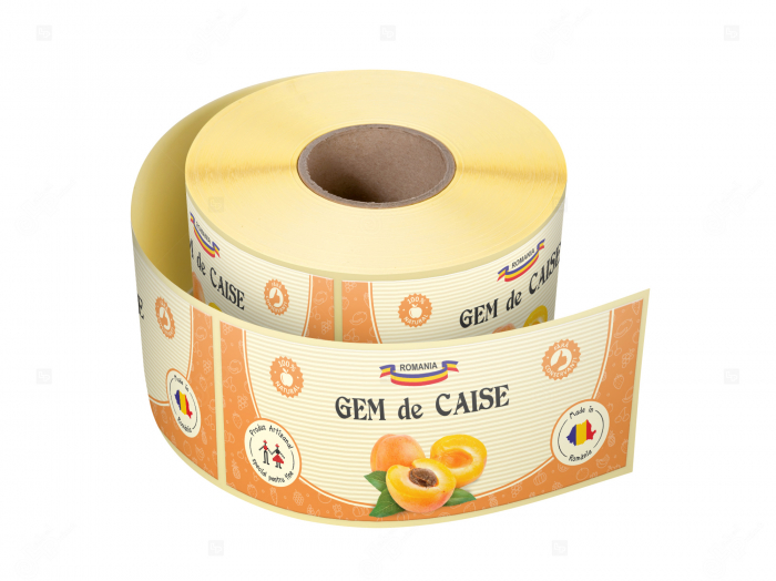 Etichete personalizate pentru borcane, Gem caise, 54x144 mm, 500 etichete rola