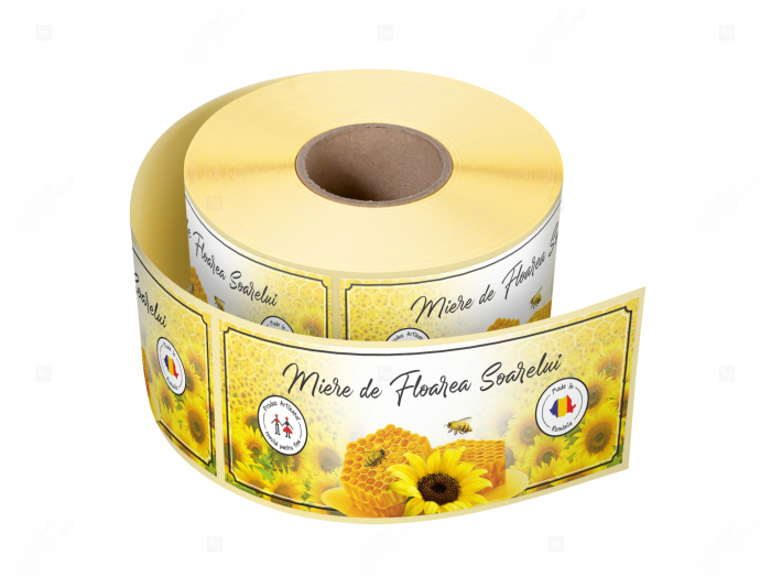 Etichete personalizate pentru borcane, Miere de floarea soarelui, 54x144 mm, 500 etichete rola