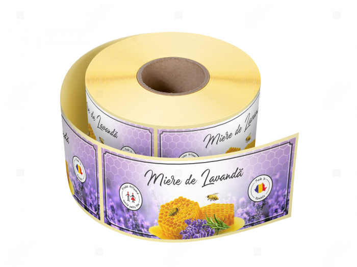 Etichete personalizate pentru borcane, Miere de lavanda, 54x144 mm, 500 etichete rola