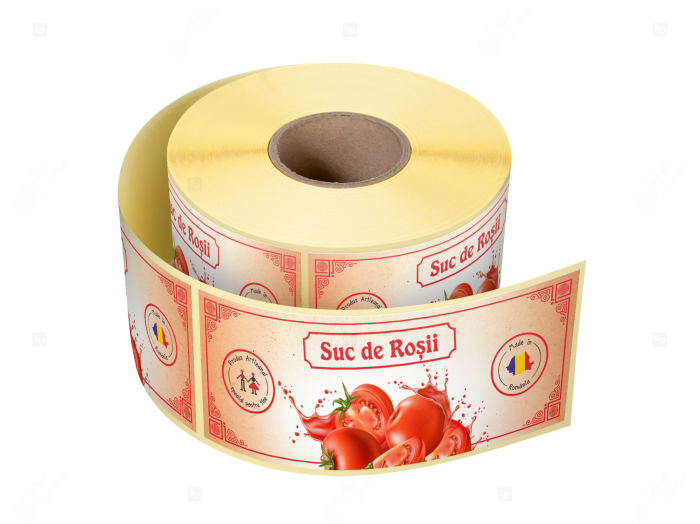 Etichete personalizate pentru borcane, Suc de rosii, 54x144 mm, 500 etichete rola