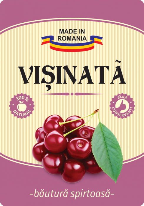 Etichete sticle personalizate, Visinata, 100×70 mm, Fabricat in Romania, 1000 buc rola 1000