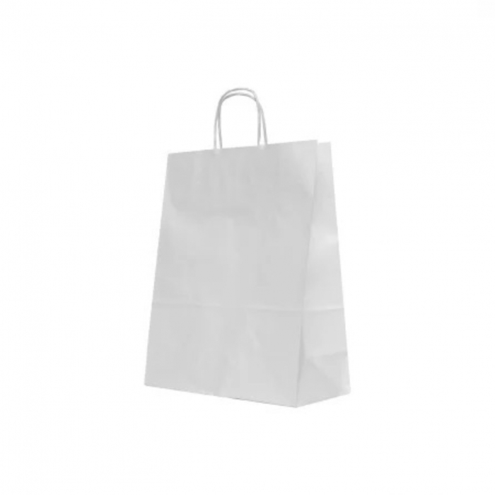 Punga de hartie alba cu maner rasucit, 18+9 x 24 cm, 70g