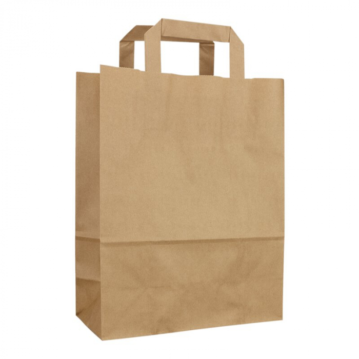 Pungi hartie cu maner banda, 32+22 x 32 cm, hartie natur 70g
