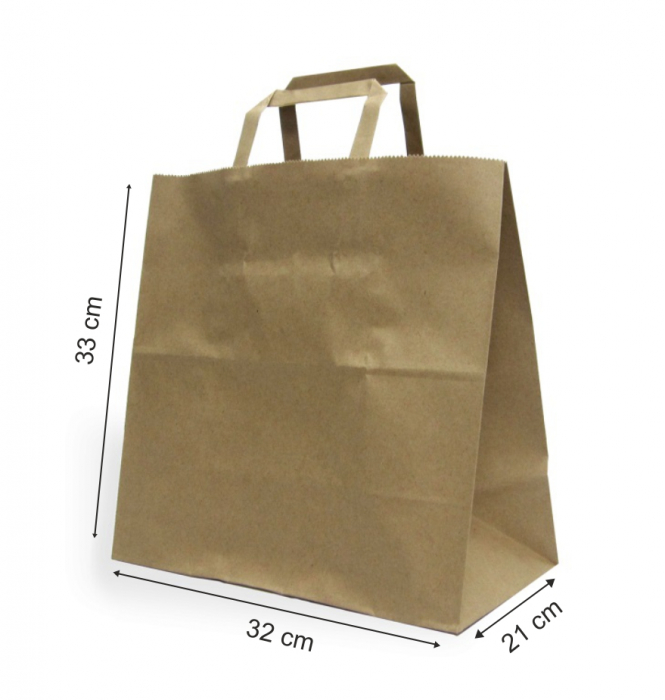 Sacose hartie cu maner banda, 32+21 x 33 cm, hartie natur 80g, set 100 bucati [2]