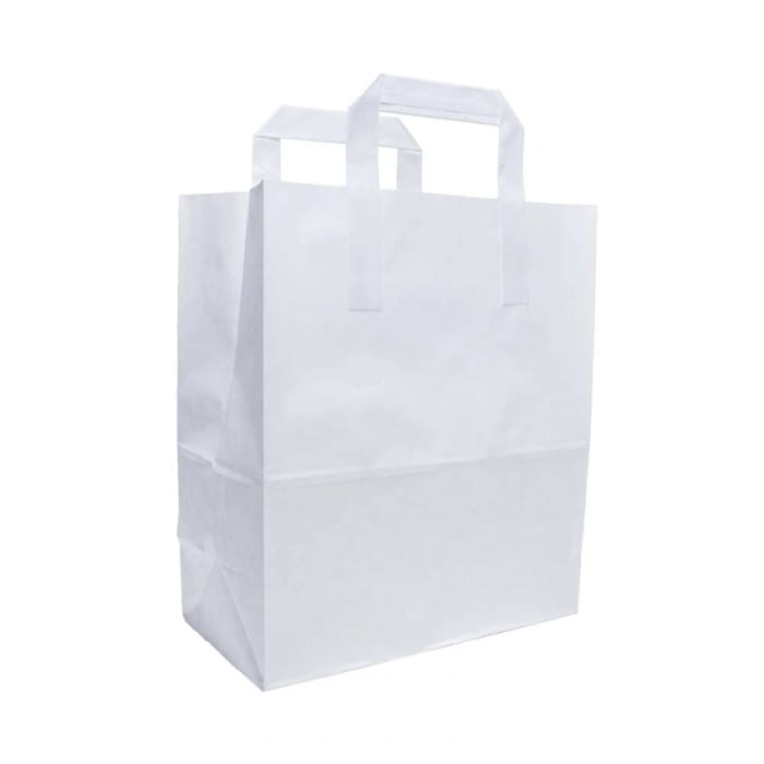 Pungi din hartie alba 80g, cu maner banda, 32+22 x 31 cm