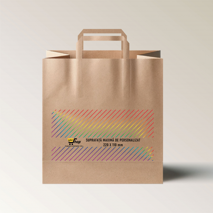 Pungi hartie personalizate cu maner banda, imprimare fata, 26+17 x 27 cm, hartie natur reciclata 70g [2]