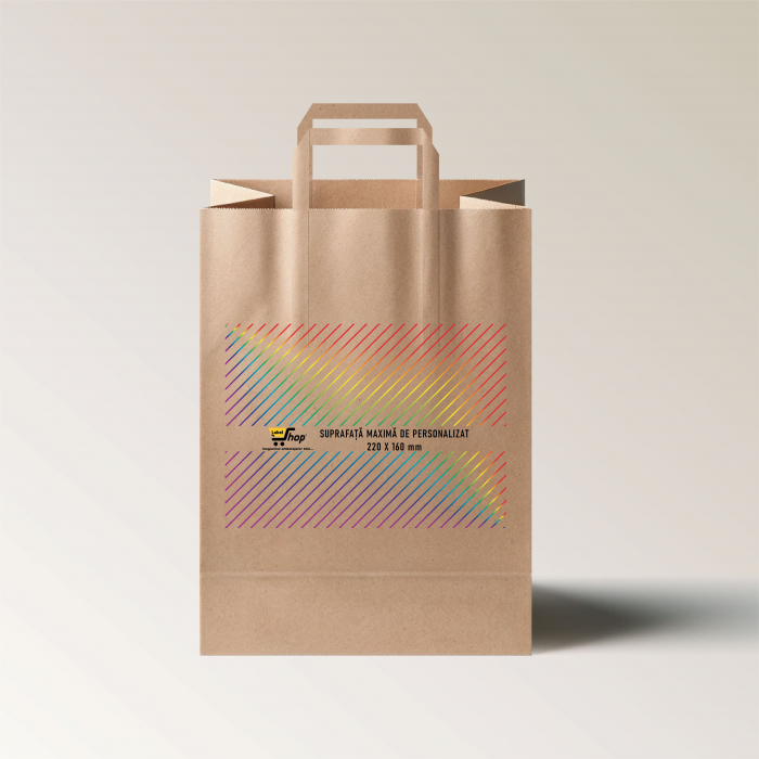 Pungi hartie personalizate cu maner banda, imprimare fata, 26+17x 35 cm, hartie natur 80g [2]