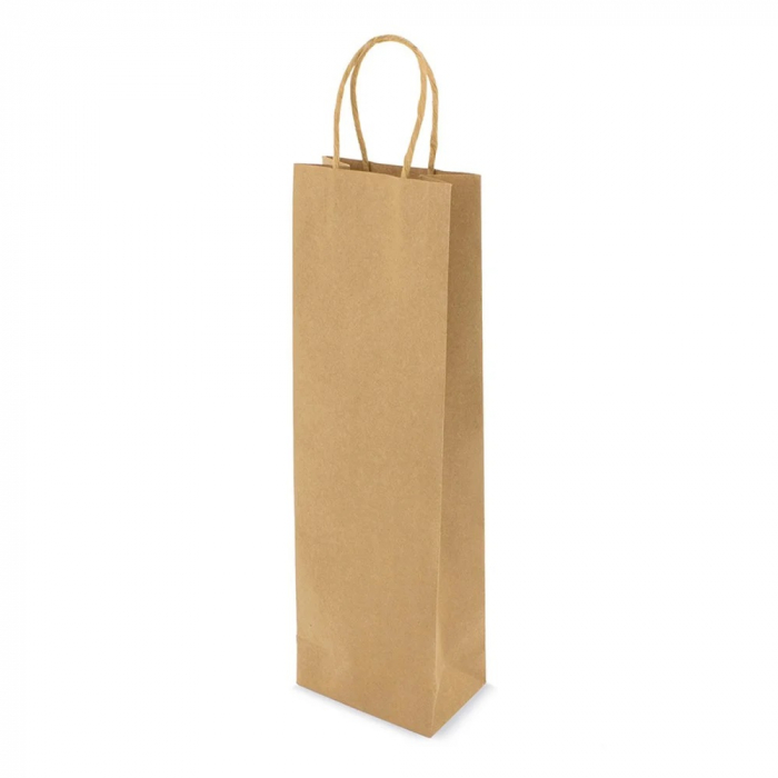 Pungi pentru sticle de vin, maner rasucit, 14+8 x 39 cm, hartie natur, set 100 bucati [2]