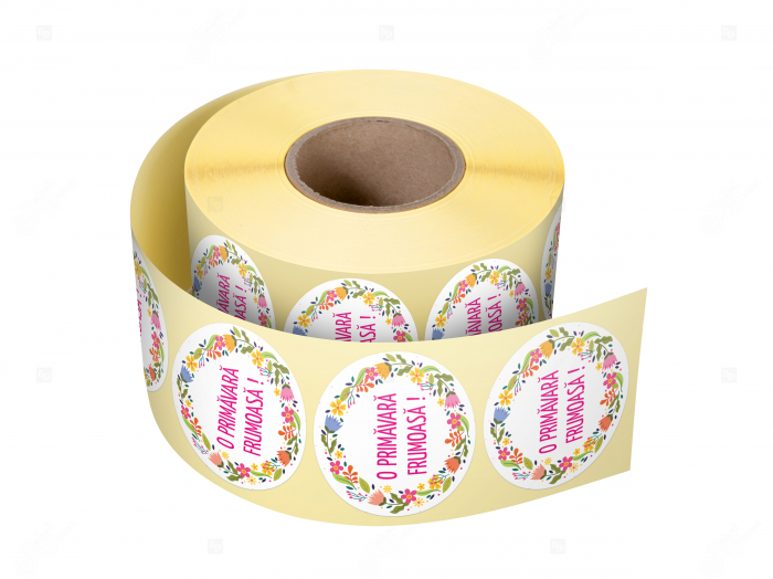 Rola etichete autoadezive personalizate, Buline "O primavara frumoasa, floral", diametru 40 mm, 1000 buc/rola [2]