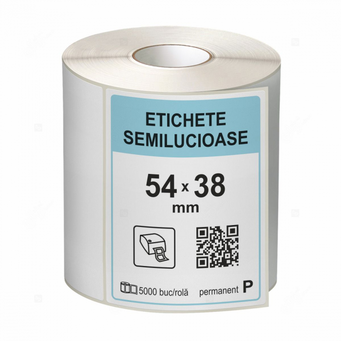 Rola etichete autoadezive semilucioase 54x38 mm, adeziv permanent, 5000 etichete rola