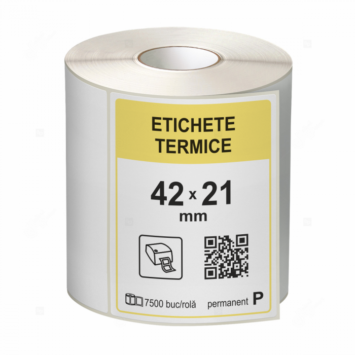 Role etichete termice autoadezive 42x21 mm, 7500 etichete rola