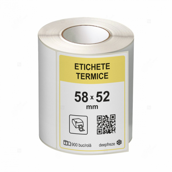 Role etichete termice autoadezive 58x52 mm, adeziv deepfreeze, 900 etichete rola