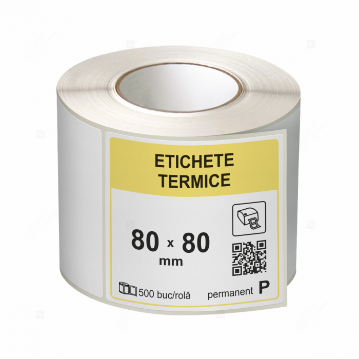 Role etichete termice autoadezive 80x80 mm, 500 etichete rola