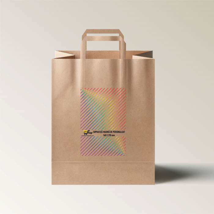 Pungi personalizate fata sau fata/verso, 32+16 x 39 cm, hartie natur, maner banda, 80g [2]